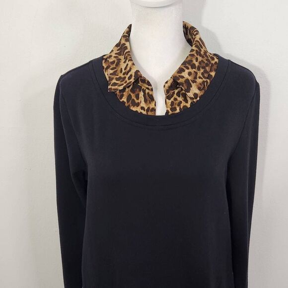Isaac Mizrahi Black Leopard Layered Top Size Small Leopard Blouse - Picture 2 of 9